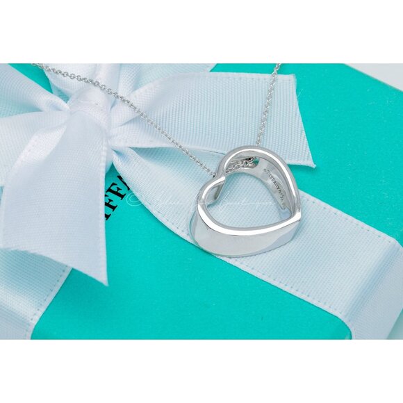 Tiffany & Co. Heart Cutout Necklace 3-D Open Heart Modern Pendant in Silver 16" - Picture 2 of 7